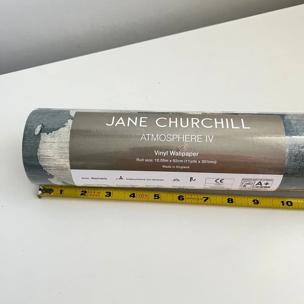 Jane Churchill Atmosphere IV Beatrice Vinyl Wallpaper Blue Cream J162W-02 11yds